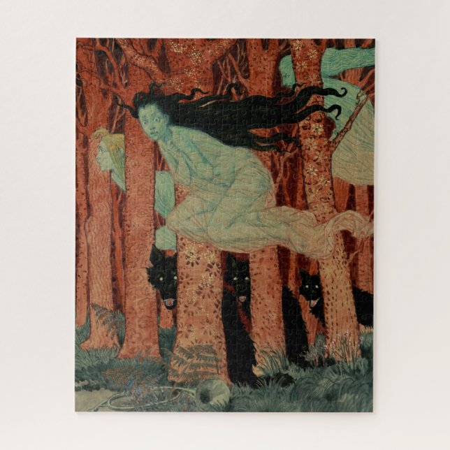 Quebra-cabeça Drei Frauen With Black Wolves Grasset Art (Vertical)