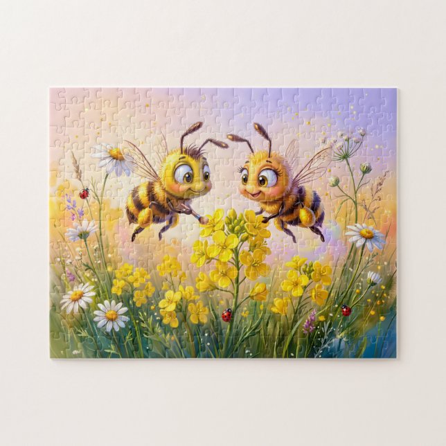 Quebra-cabeça Duas abelhas polinizando canola em ilustração de h (Horizontal)