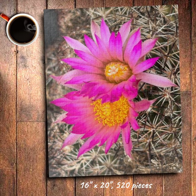 Quebra-cabeça Duas Fotografias De Fechamento Do Cactus Rosa (Pink cactus flower jigsaw puzzle)