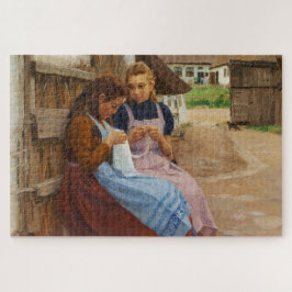 Quebra-cabeça Duas garotas com rede sentadas em um quintal