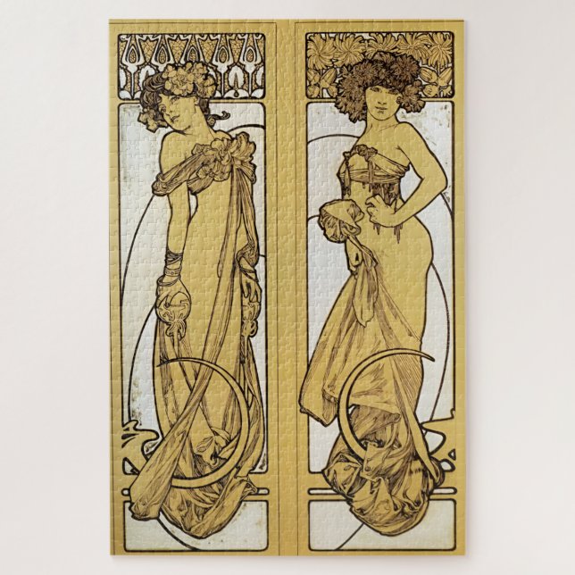 Quebra-cabeça Duas Mulheres em Pé por Alphonse Mucha (Vertical)