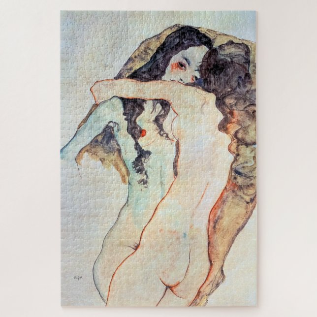 Quebra-cabeça Duas Mulheres se Abraçando | Egon Schiele | (Vertical)