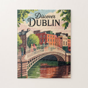 Quebra-cabeça Dublin Irlanda Ilustração Viagem Art Vintage