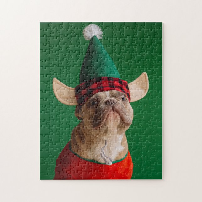 Quebra-cabeça Duende de Natal Cachorro Engraçado Pet Natal (Vertical)