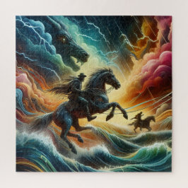 Quebra-cabeça Duo Dinâmico: Aventura Stormy Horseback