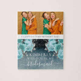 Quebra-cabeça Dusty Blue Floral Seja Minha Foto Da Bridesmaid