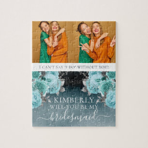 Quebra-cabeça Dusty Blue Floral Seja Minha Foto Da Bridesmaid