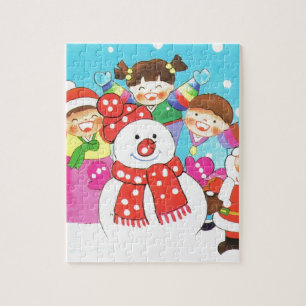 Quebra-cabeça É tempo da neve! Feliz Natal, miúdos na neve