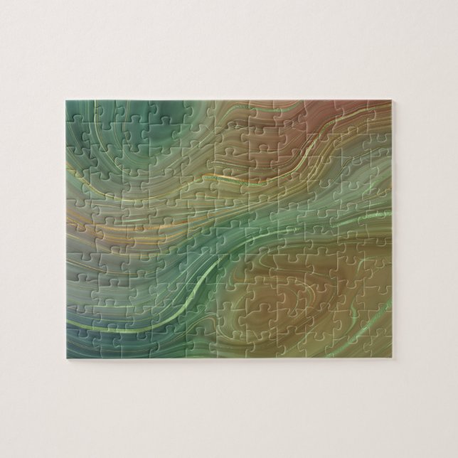 Quebra-cabeça Earthy Strata | Emerald Green Brown Dourado Agate (Horizontal)