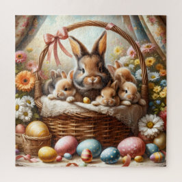 Quebra-cabeça Easter Bunny Basket, Spring Bunnies & Easter Eggs