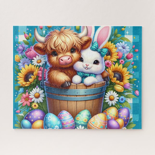 Quebra-cabeça Easter Highland Cow Jigsaw Puzzle (Horizontal)