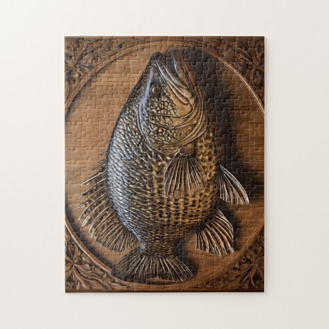 Quebra-cabeça Ecos do rio: Impressão de madeira de Murray Cod, (Vertical)
