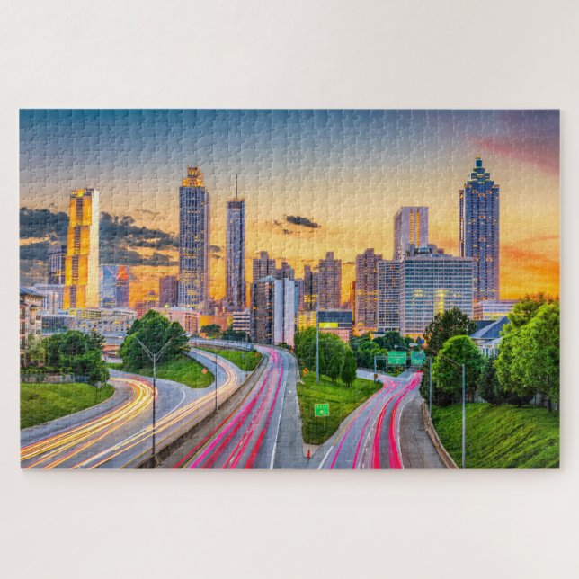 Quebra-cabeça Edifício de paisagem urbana Sunrise Atlanta Georgi (Horizontal)