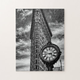 Quebra-cabeça Edifício Flatiron e Relógio em Preto e Branco