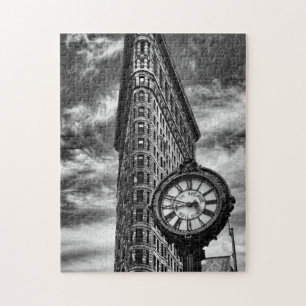 Quebra-cabeça Edifício Flatiron e Relógio em Preto e Branco