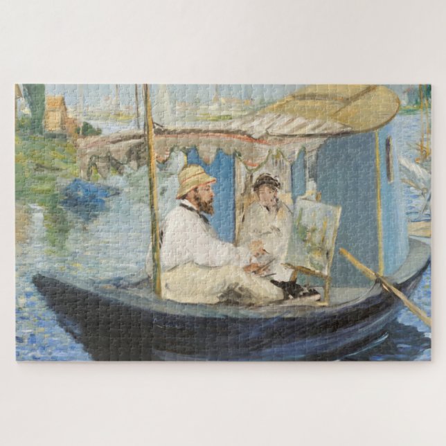 Quebra-cabeça Edouard Manet - Pintura Monet no Barco Estúdio (Horizontal)