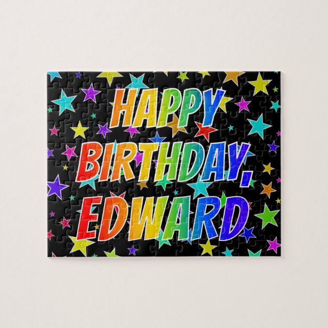 Quebra-cabeça "EDWARD" Primeiro Nome, Diversão "FELIZ ANIVERSÁRI (Horizontal)