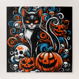 Quebra-cabeça Eerie Cat Skulls Halloween