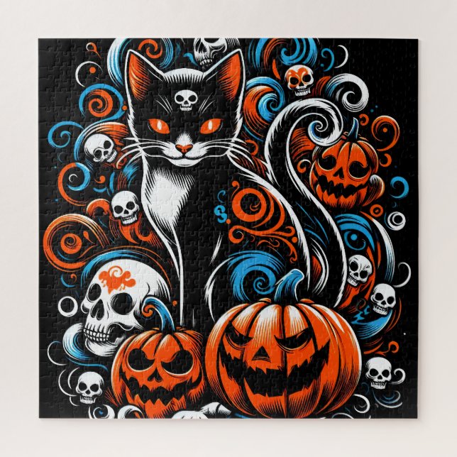 Quebra-cabeça Eerie Cat Skulls Halloween (Vertical)