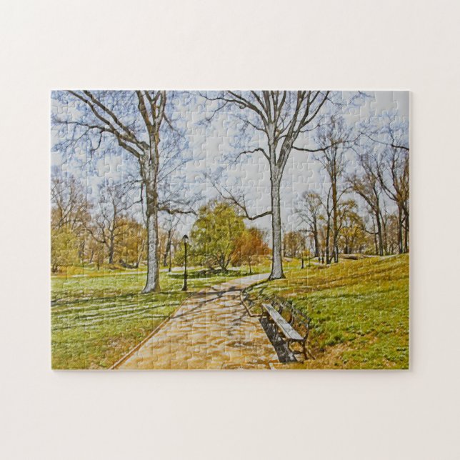 Quebra-cabeça Efeito de Aquarela. Central Park Nova York. (Horizontal)