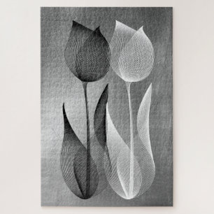 Quebra-cabeça Efeito Moderno da Moiré Tulipa Preta e Branco Flor
