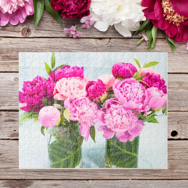 Quebra-cabeça Efeito Pintado a Óleo de Peônias Rosa Vibrante (Criador carregado)