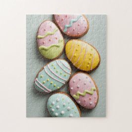Quebra-cabeça Egg-shaped Easter cookies with pastel icing