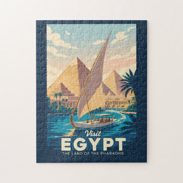 Quebra-cabeça Egypt Pyramid Illustration Travel Art Vintage (Vertical)