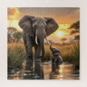 Quebra-cabeça Elefante Africano Com Seu Bebê