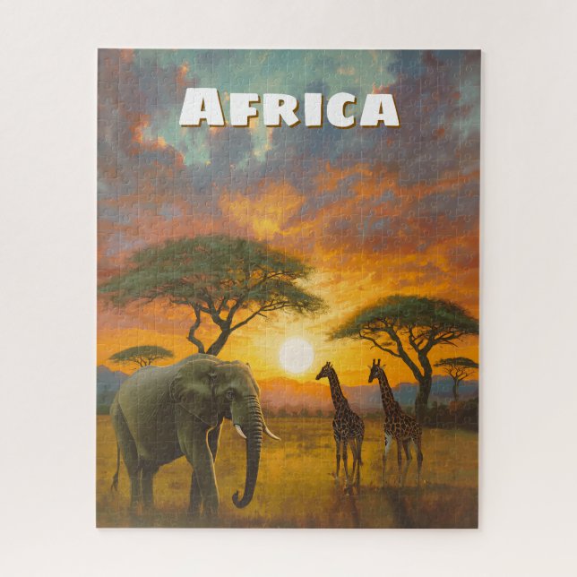 Quebra-cabeça Elefante Africano Girafa Inspirador Cénario (Vertical)