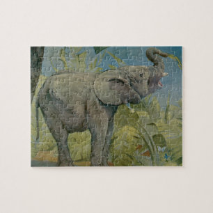 Quebra-cabeça Elefante africano na selva, EJ Detmold do vintage