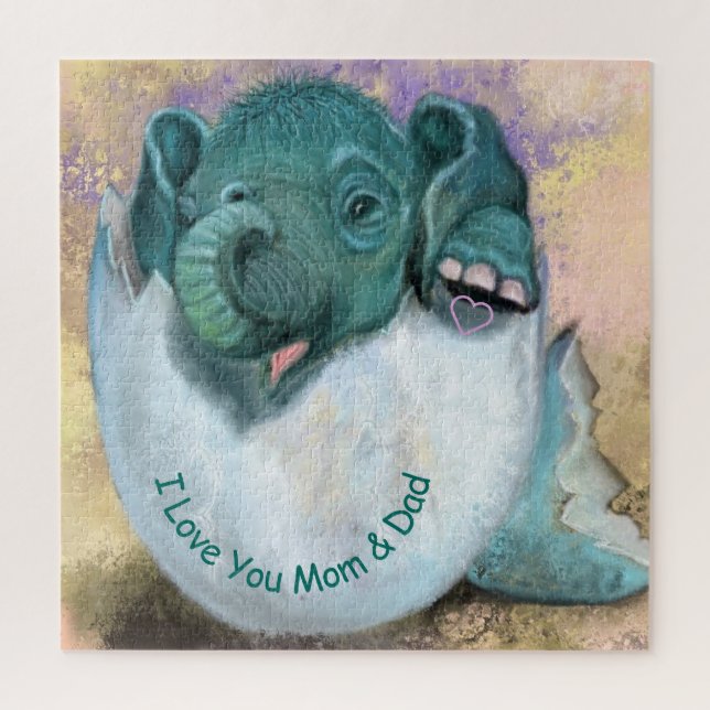 Quebra-cabeça Elefante Atacando De Ovo - Eu Amo Você Mama E PAI (Vertical)