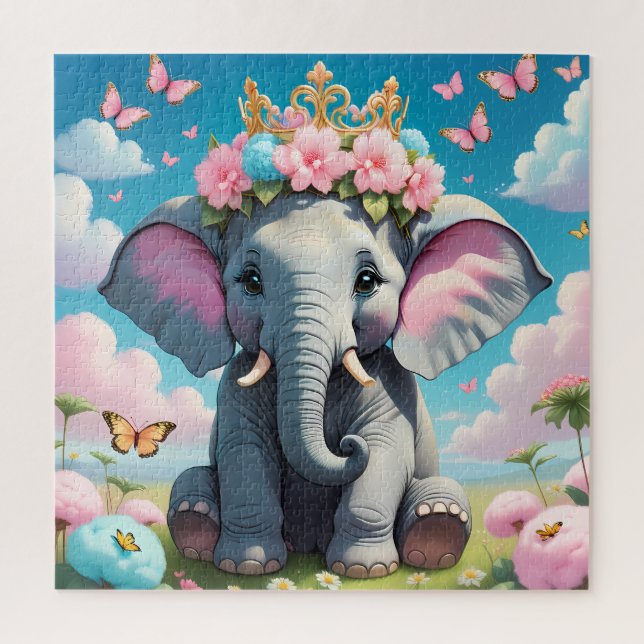 Quebra-cabeça Elefante Bonito com coroa (Vertical)