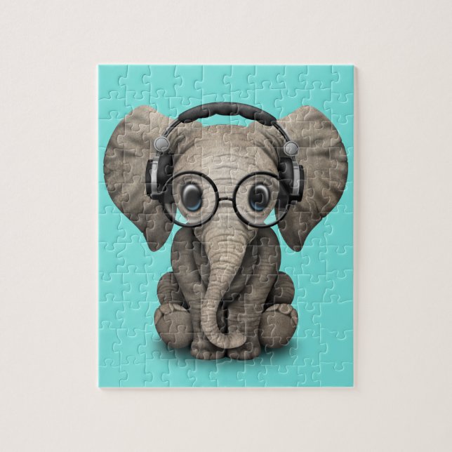 Quebra-cabeça Elefante bonito DJ do bebê que veste fones de (Vertical)