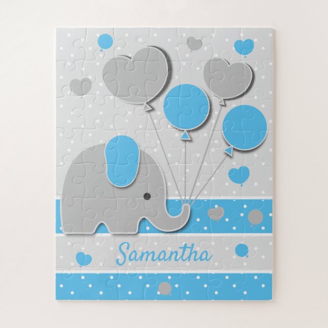 Quebra-cabeça Elefante De Bebê Azul E Bonito (Vertical)