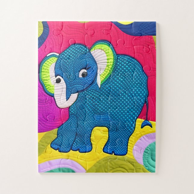 Quebra-cabeça Elefante De Bebê Azul E Bonito - Design (Vertical)
