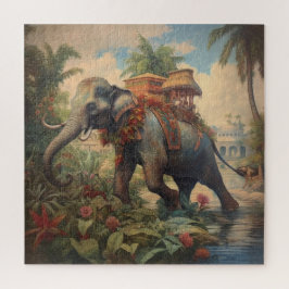 Quebra-cabeça Elefante de cena botânica com howdah