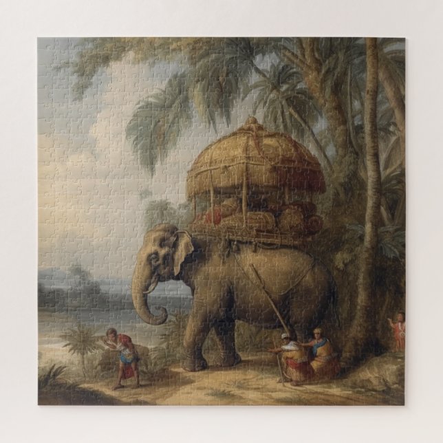 Quebra-cabeça Elefante de cena botânica com howdah também (Vertical)