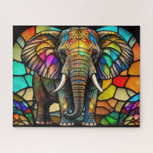 Quebra-cabeça Elefante De Estilo De Vidro Obtido Por Aquarela