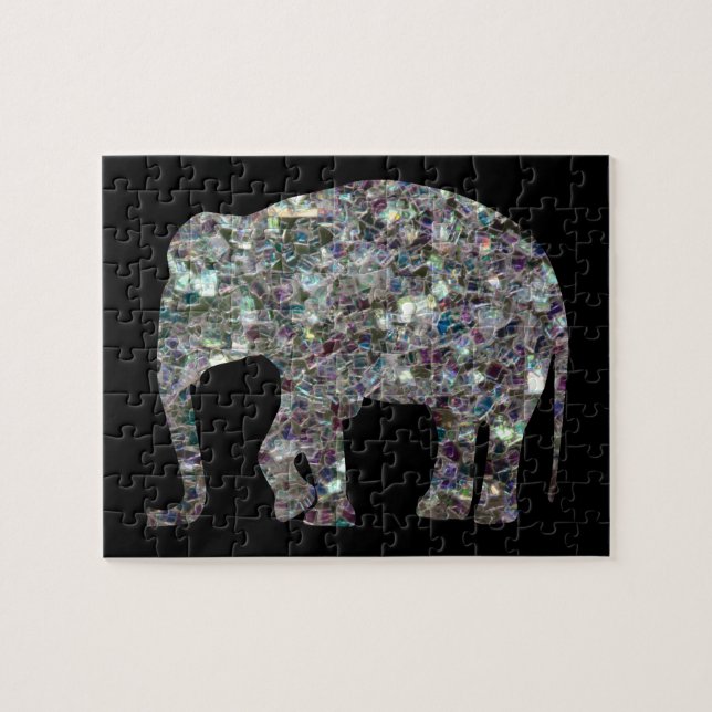 Quebra-cabeça Elefante de mosaico prateado cintilante (Horizontal)