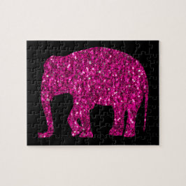 Quebra-cabeça Elefante de rosa quente brilhante com purpurina fa