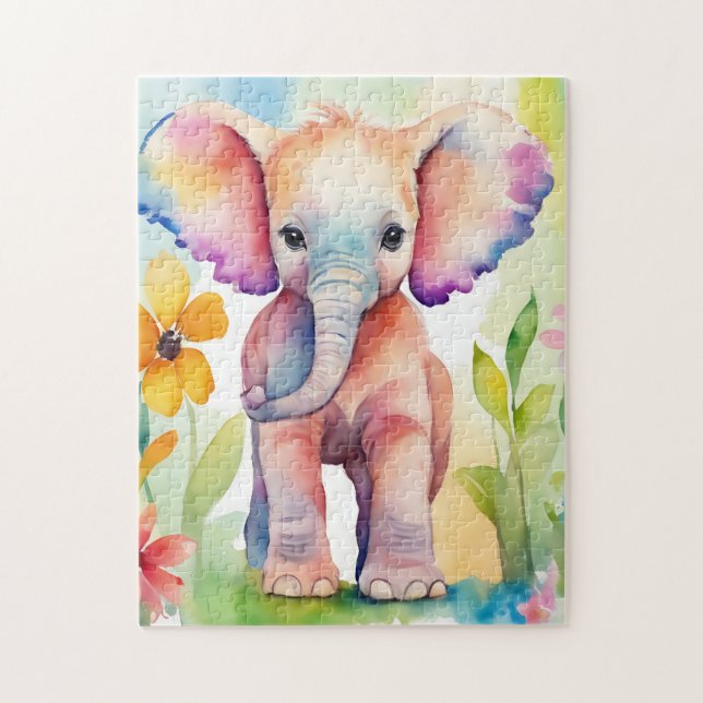 Quebra-cabeça Elefante de Vida Selvagem de Aquarela (Vertical)