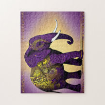 Elefante Gigante Amarelo e Roxo magnífico
