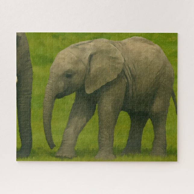 Quebra-cabeça Elefante Jovem na Reserva de Grassy (Horizontal)