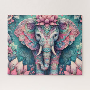 Quebra-cabeça Elefante Mandala de Lótus Rosa