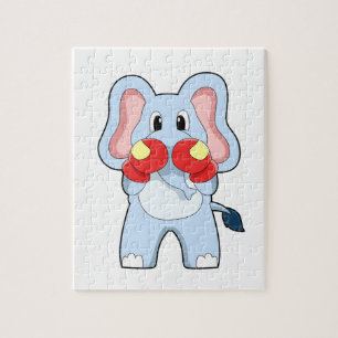 Quebra-cabeça Elefante no Boxing com luvas in a box