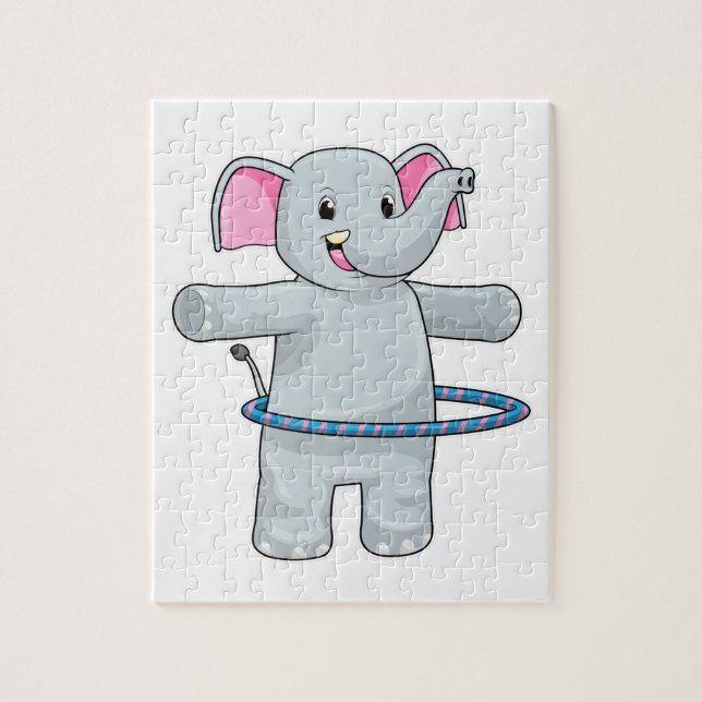 Quebra-cabeça Elefante no Esporte com pneus de Malhação (Vertical)