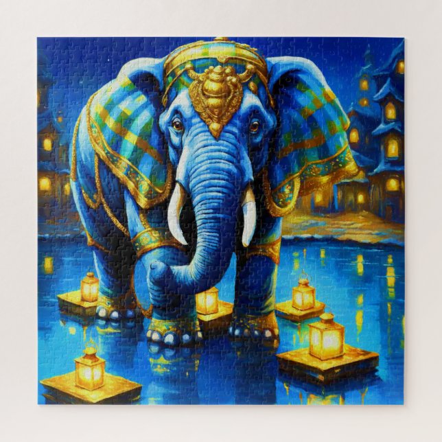 Quebra-cabeça Elefante Real em Azul (Vertical)