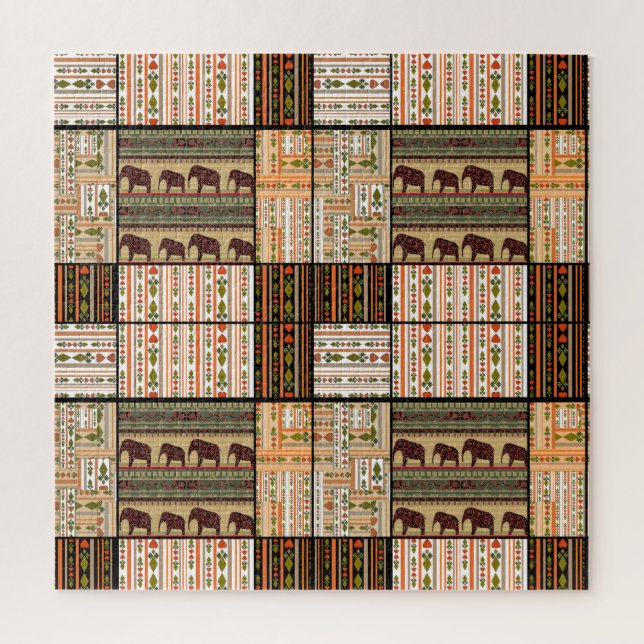 Quebra-cabeça Elefantes Africanos de Patches: Textura Ornamental (Vertical)