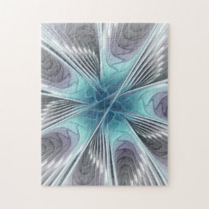 Quebra-cabeça Elegance Modern Blue Cinza White Fractal Art Flowe